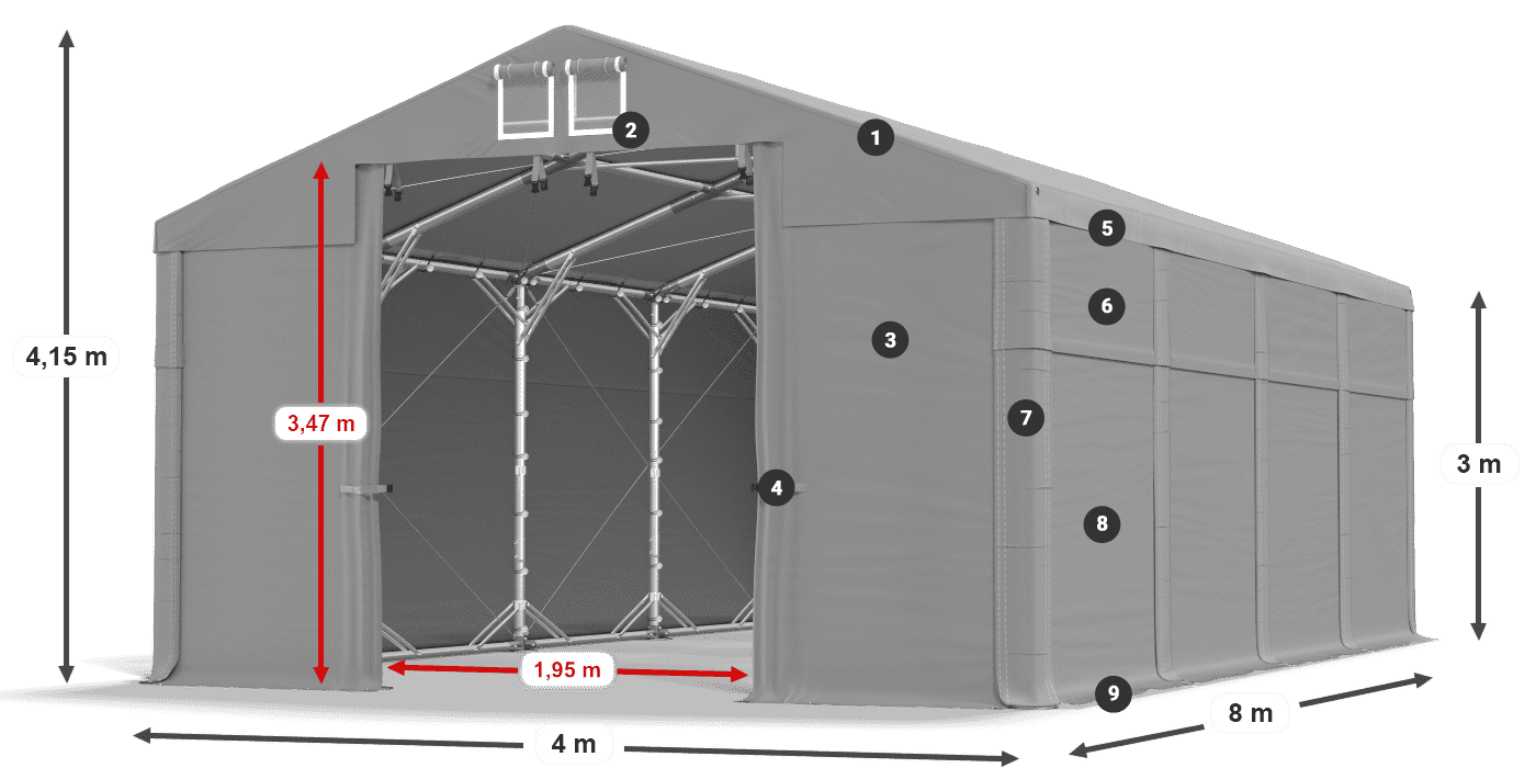 Dach: MS 580 PVC Wände: SD 500 PVC 3m Legende