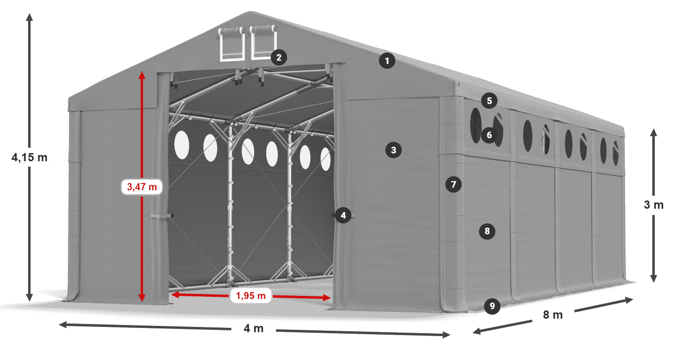 Dach: MS 580 PVC Wände: SD O 500 PVC 3m Legende