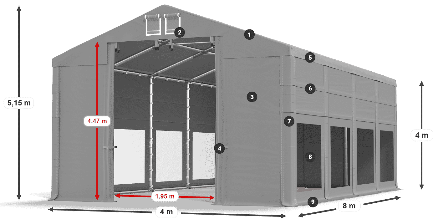 Dach: FR 620 PVC Wände: MS 580 PVC 4m Legende