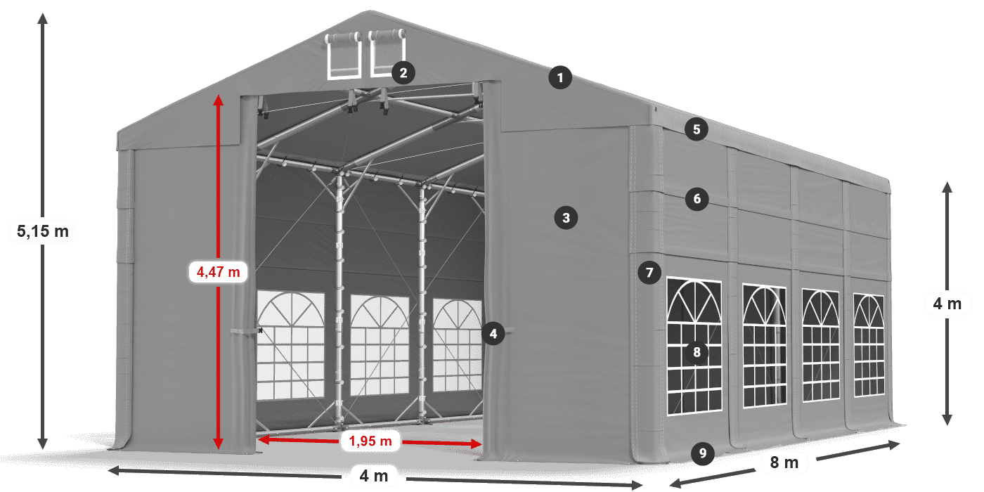 Dach: FR 620 PVC Wände: SD 500 PVC 4m Legende