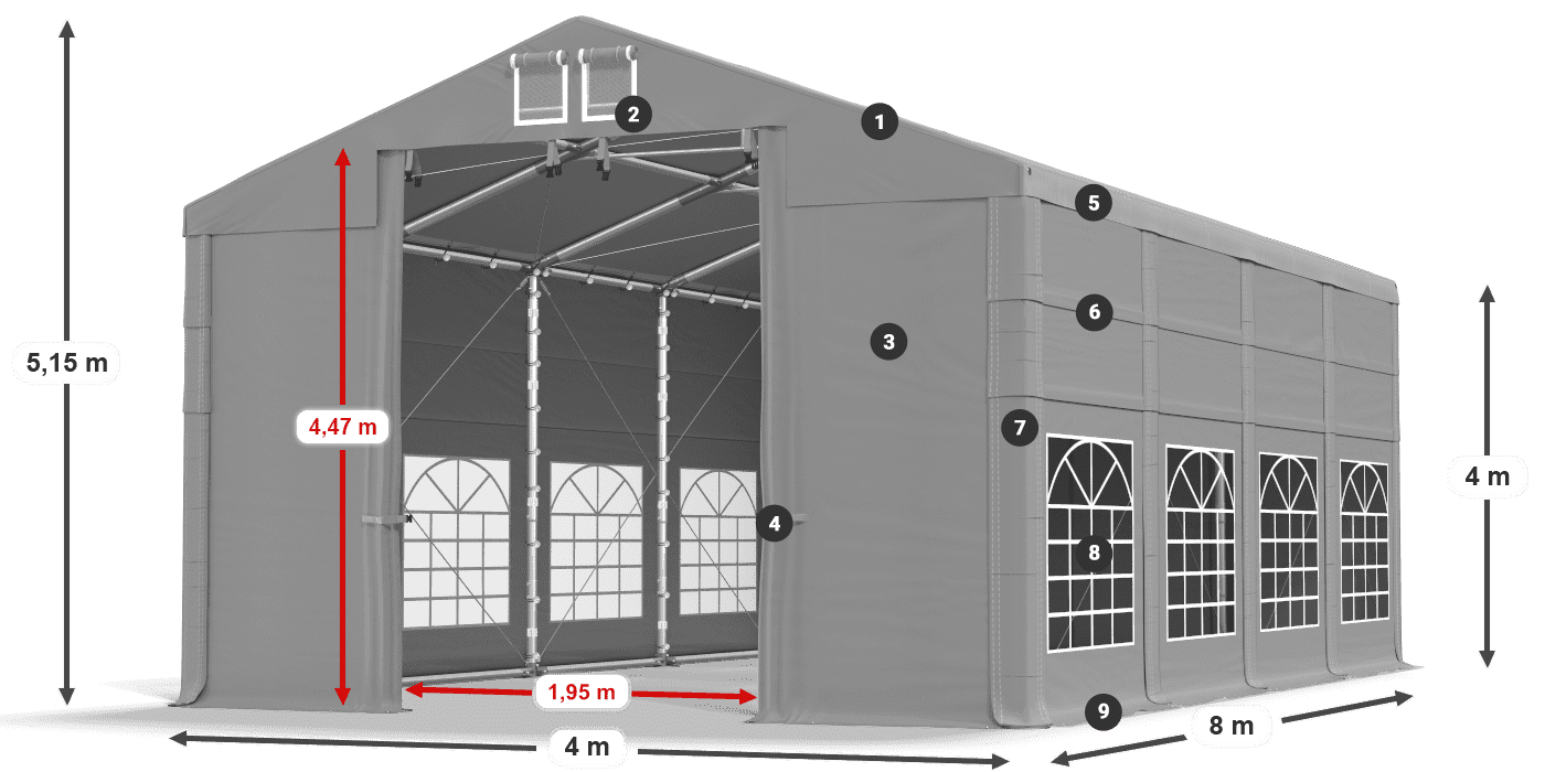 Dach: FR 620 PVC Wände: SD 500 PVC 4m Legende