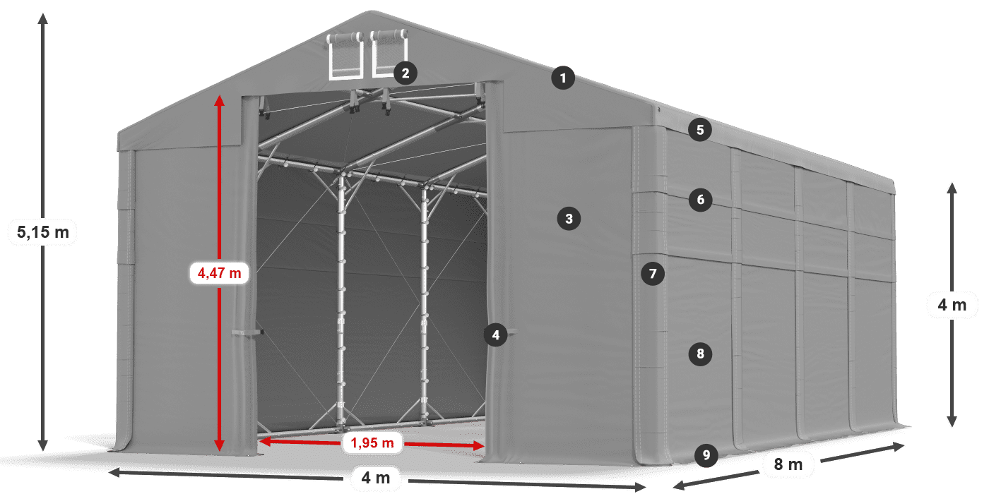 Dach: MS 580 PVC Wände: FR 620 PVC 4m Legende