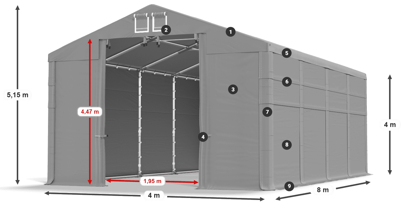 Dach: MS 580 PVC Wände: FR 620 PVC 4m Legende