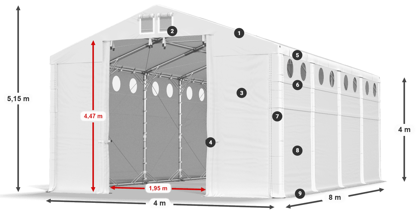 Dach: MS 580 PVC Wände: SD O 500 PVC 4m Legende