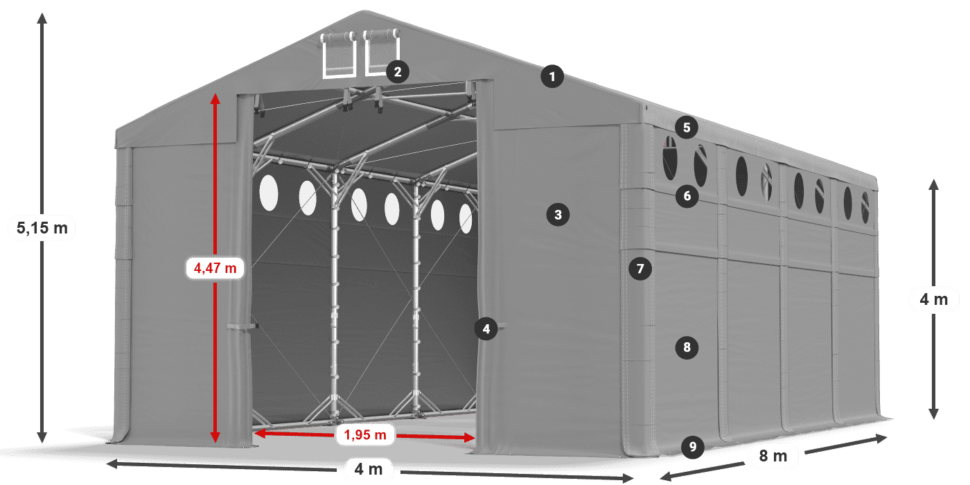 Dach: MS 580 PVC Wände: SD O 500 PVC 4m Legende