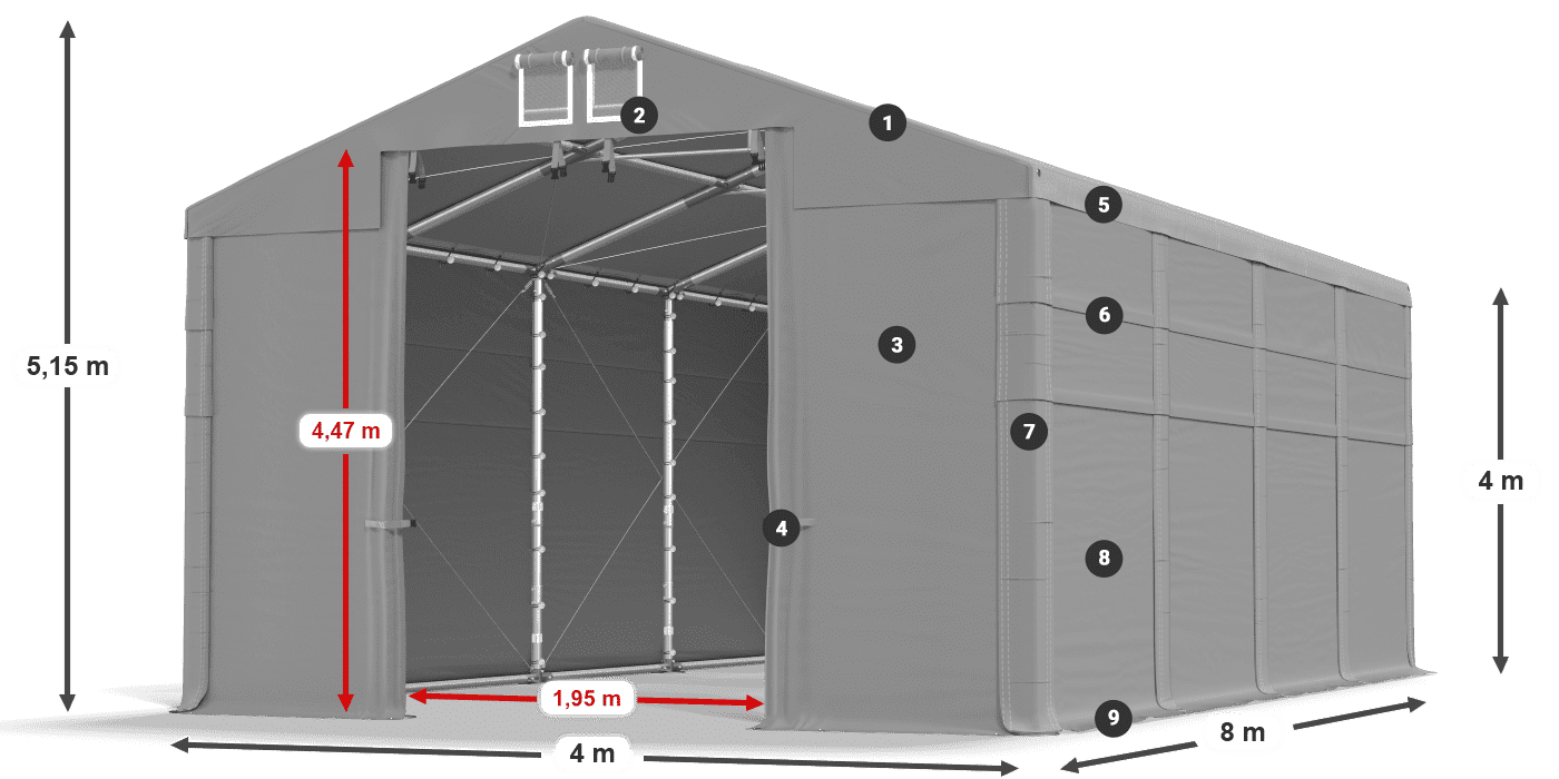 Dach: MS 580 PVC Wände: SD 500 PVC 4m Legende