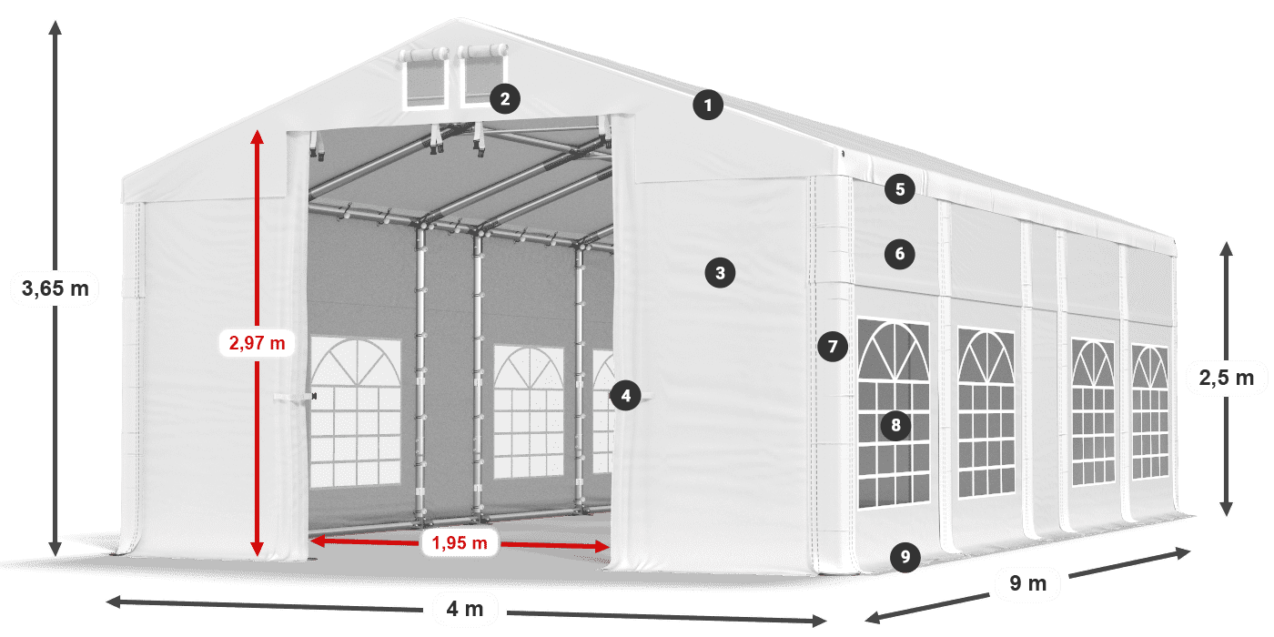 Dach: FR 620 PVC Wände: SD 500 PVC 2,5 m Legende