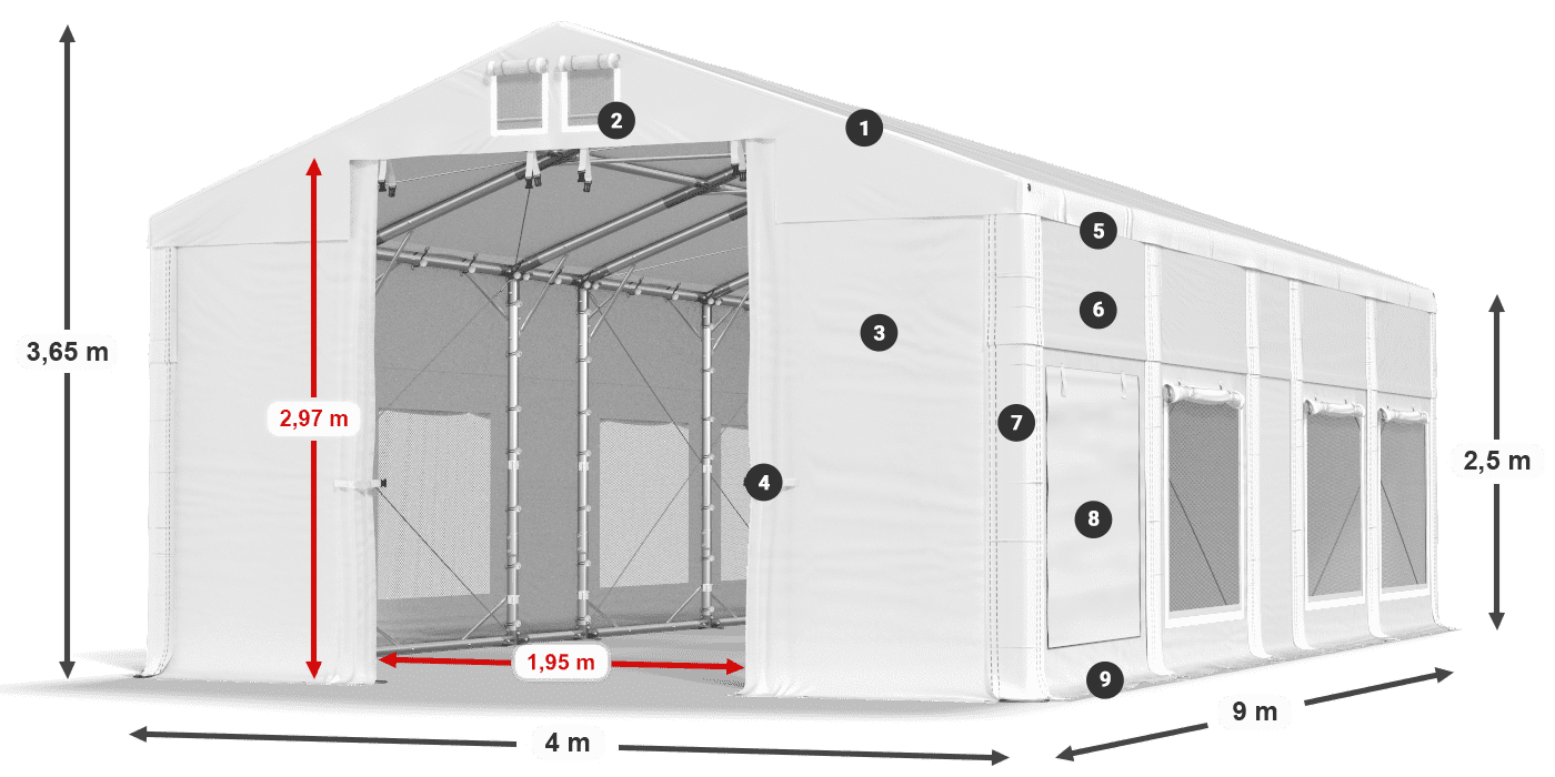 Dach: MS 580 PVC Wände: SD M 500 PVC 2,5 m Legende