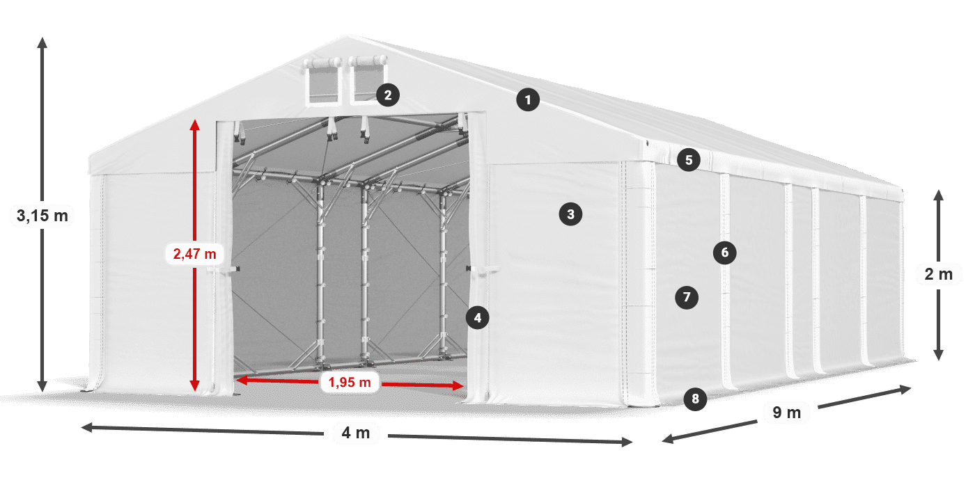 Dach: FR 620 PVC Wände: SD 580 PVC 2m Legende