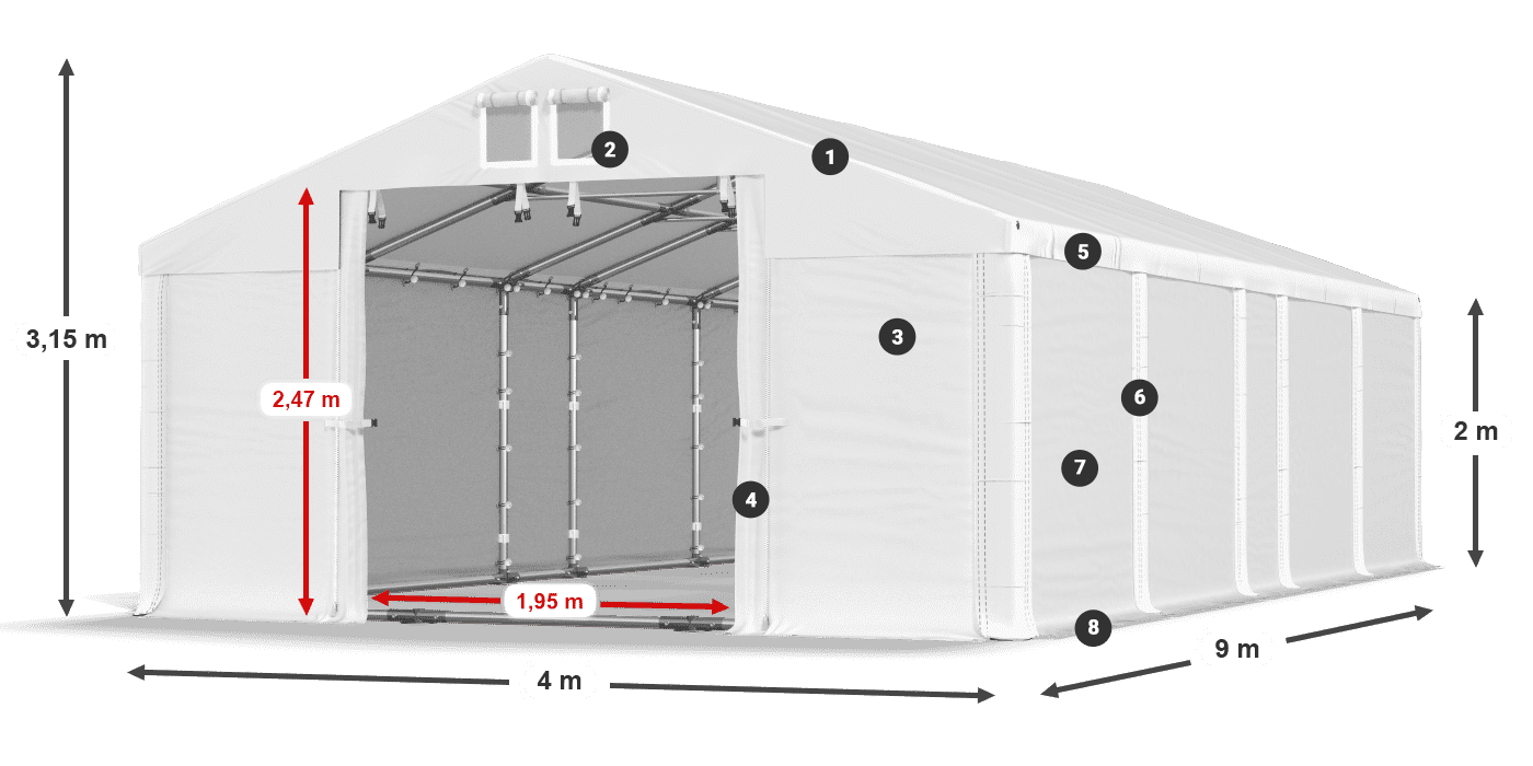 Dach: FR 620 PVC Wände: SD 580 PVC 2m Legende