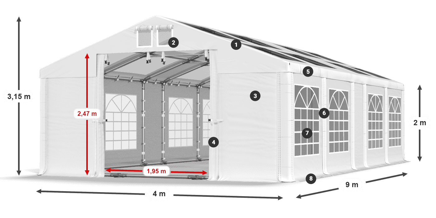 Dach: MS 580 PVC Wände: SD 500 PVC 2m Legende