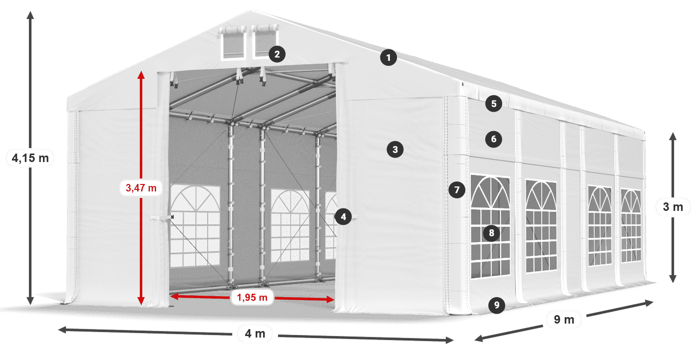 Dach: MS 580 PVC Wände: FR 620 PVC 3m Legende