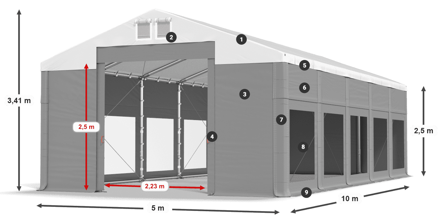 Dach: FR 620 PVC Wände: MS 580 PVC 2,5 m Legende