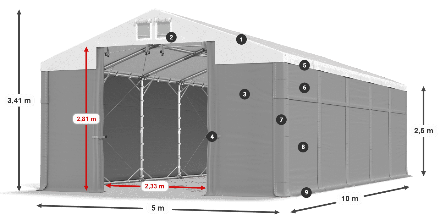 Dach: FR 620 PVC Wände: SD 500 PVC 2,5 m Legende