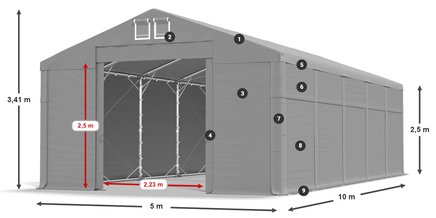 Dach: FR 620 PVC Wände: SD 500 PVC 2,5 m Legende