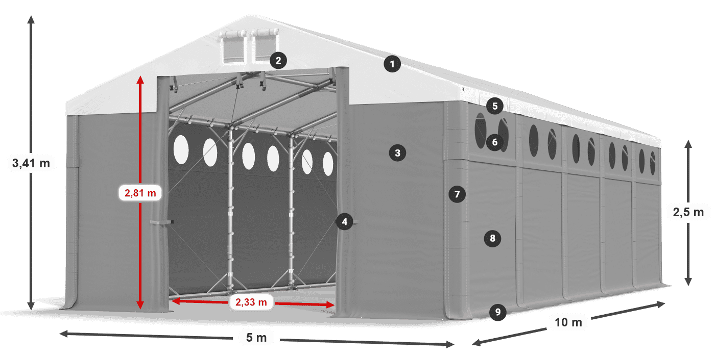 Dach: FR 620 PVC Wände: SD O 500 PVC 2,5 m Legende