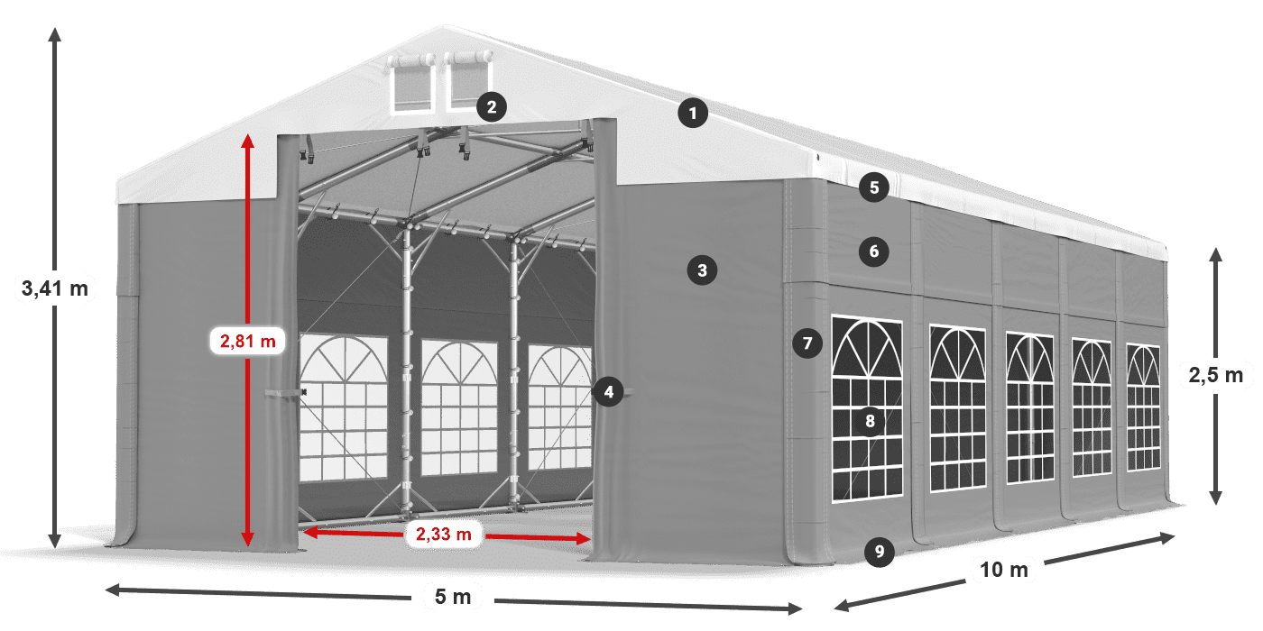 Dach: FR 620 PVC Wände: SD 500 PVC 2,5 m Legende