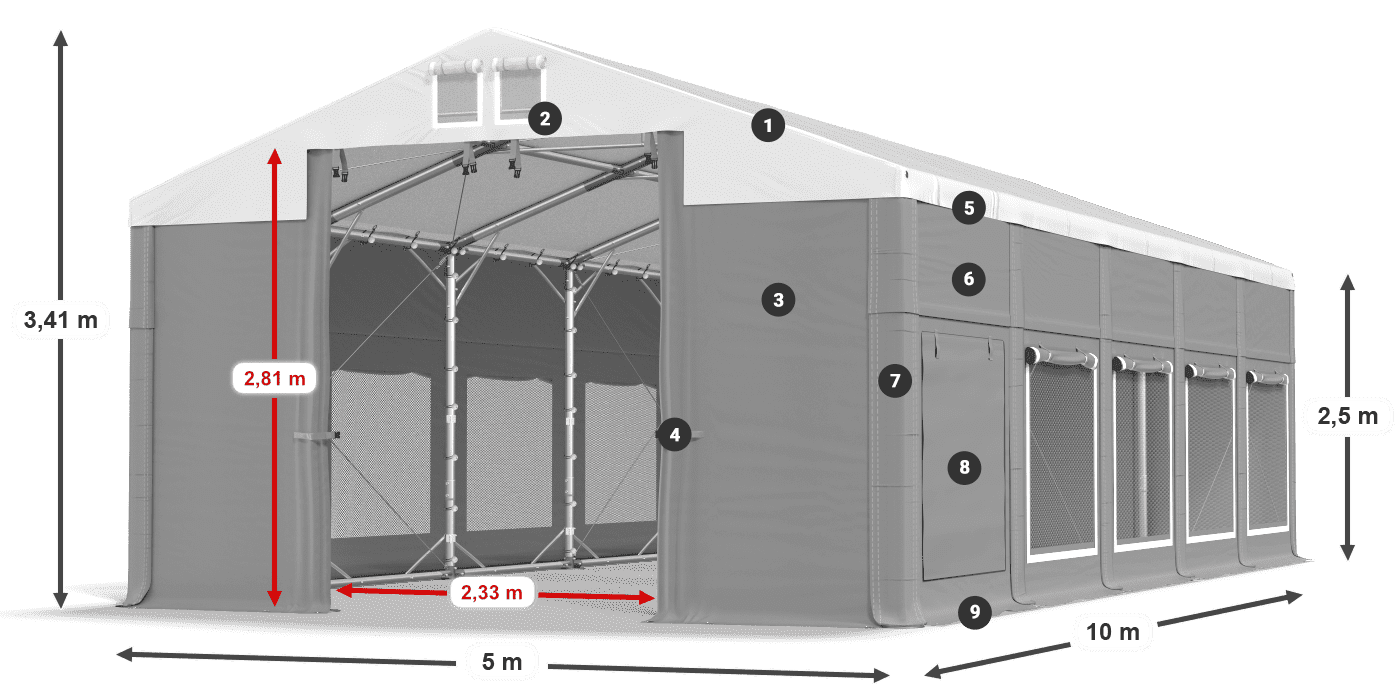 Dach: FR 620 PVC Wände: SD 500 PVC 2,5 m Legende