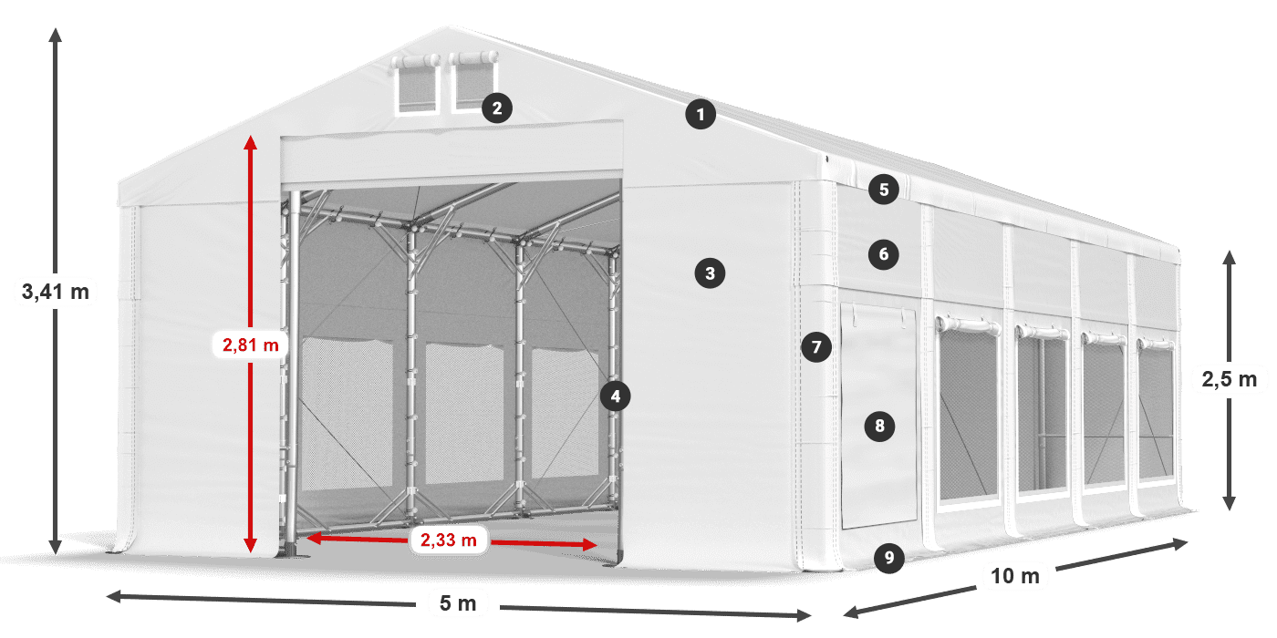 Dach: FR 620 PVC Wände: SD 500 PVC 2,5 m Legende