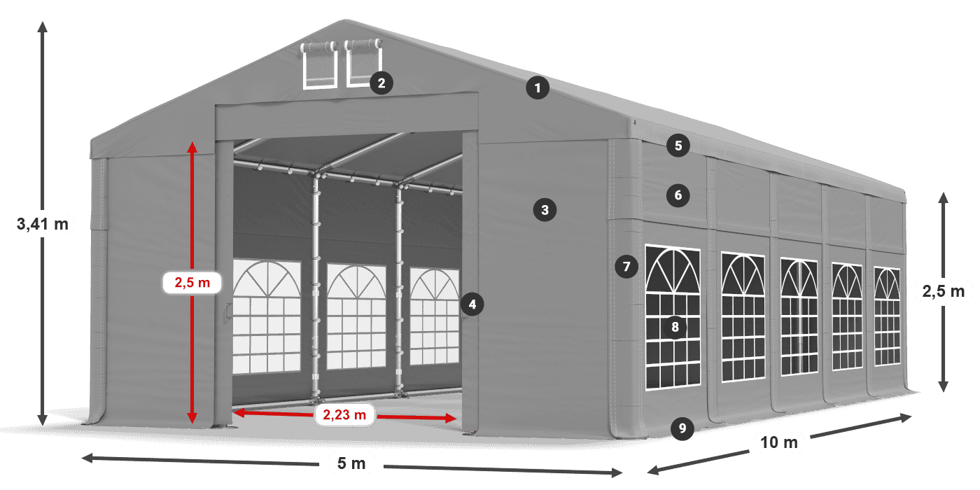 Dach: FR 620 PVC Wände: SD 500 PVC 2,5 m Legende