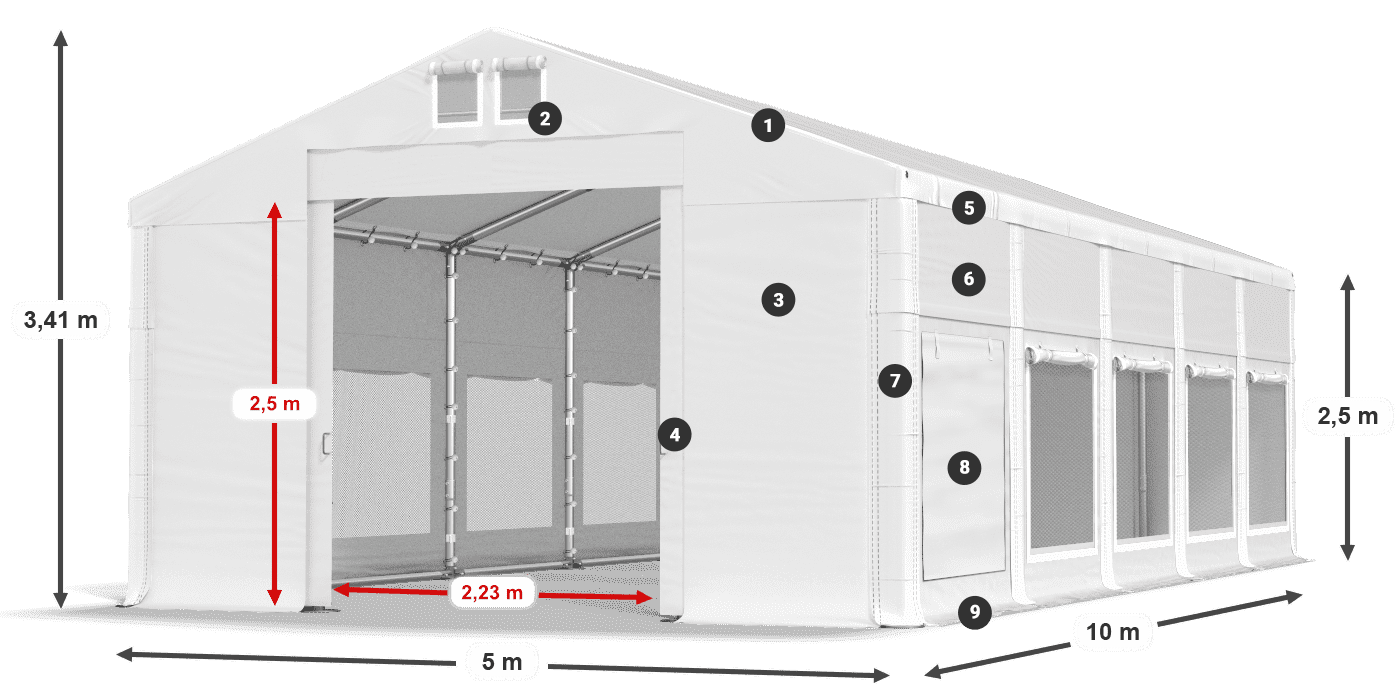 Dach: FR 620 PVC Wände: SD 500 PVC 2,5 m Legende