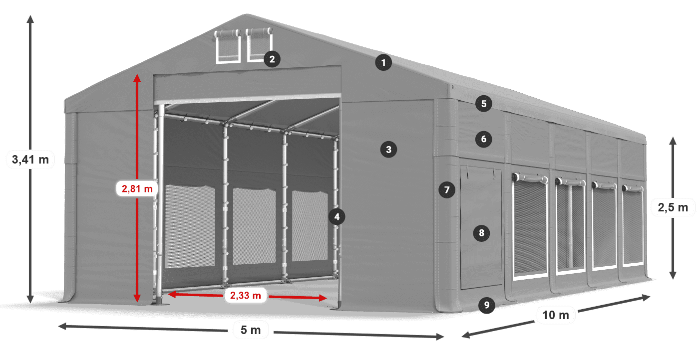 Dach: FR 620 PVC Wände: SD 500 PVC 2,5 m Legende