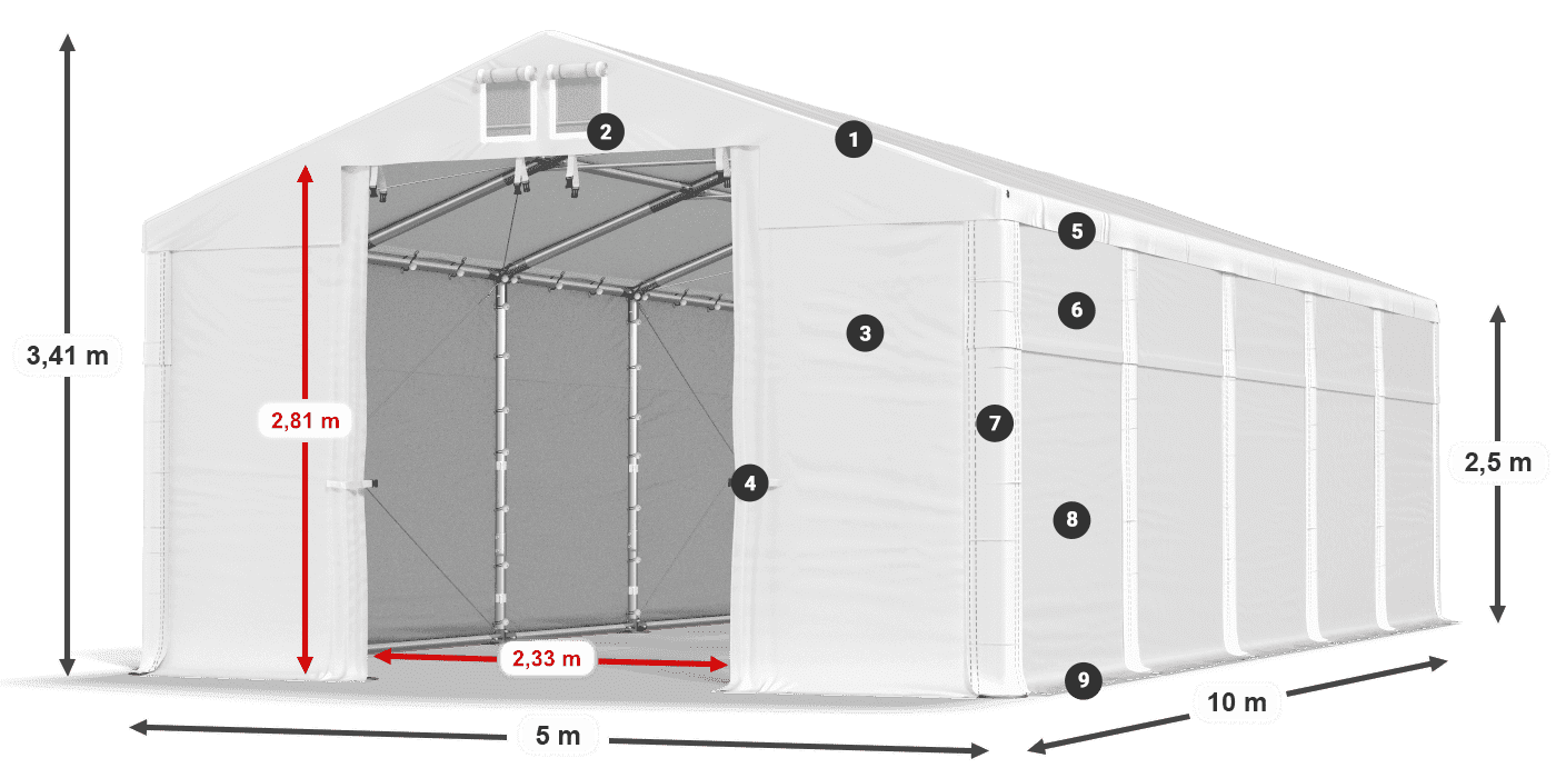 Dach: FR 620 PVC Wände: SD 500 PVC 2,5 m Legende