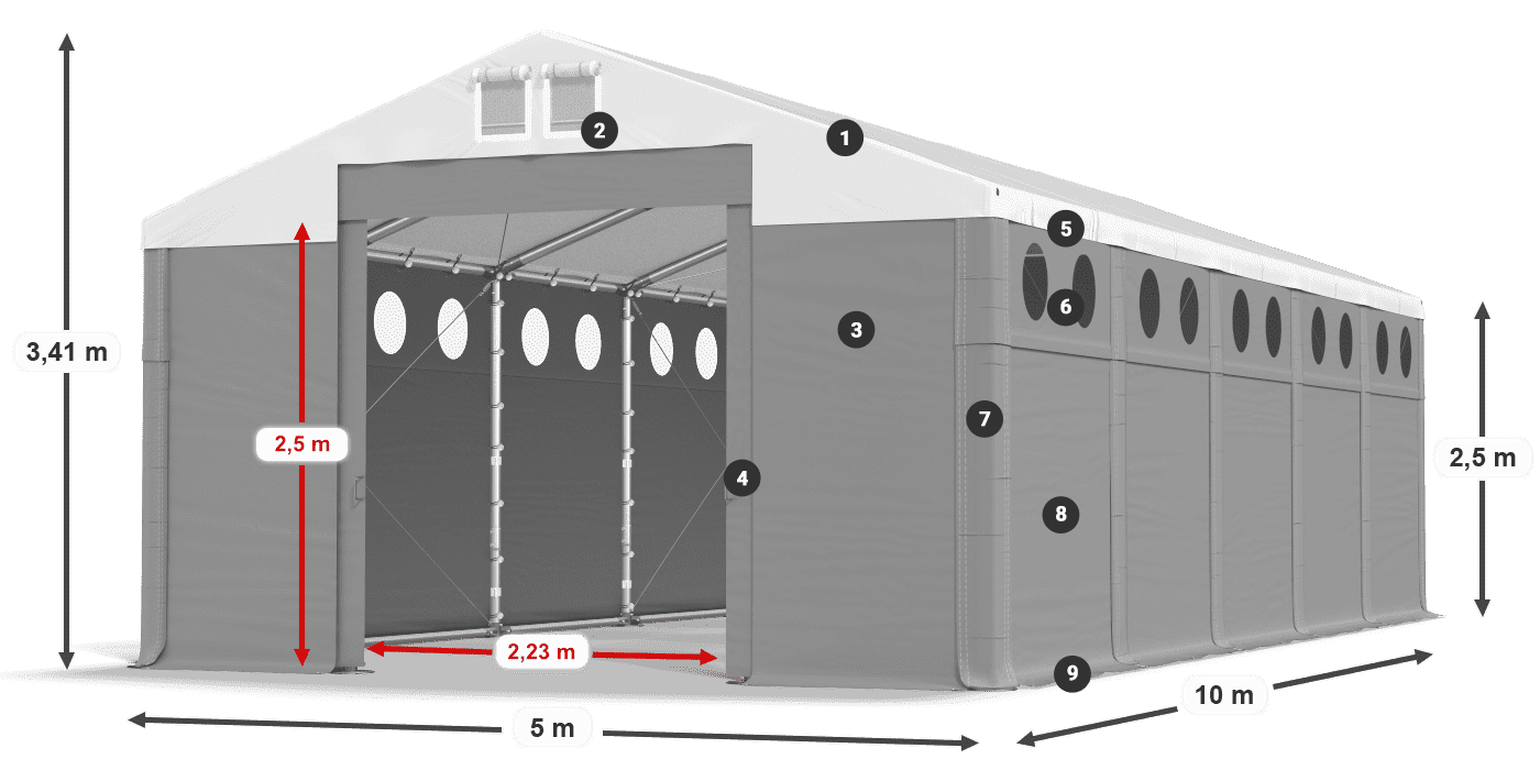 Dach: FR 620 PVC Wände: SD O 500 PVC 2,5 m Legende