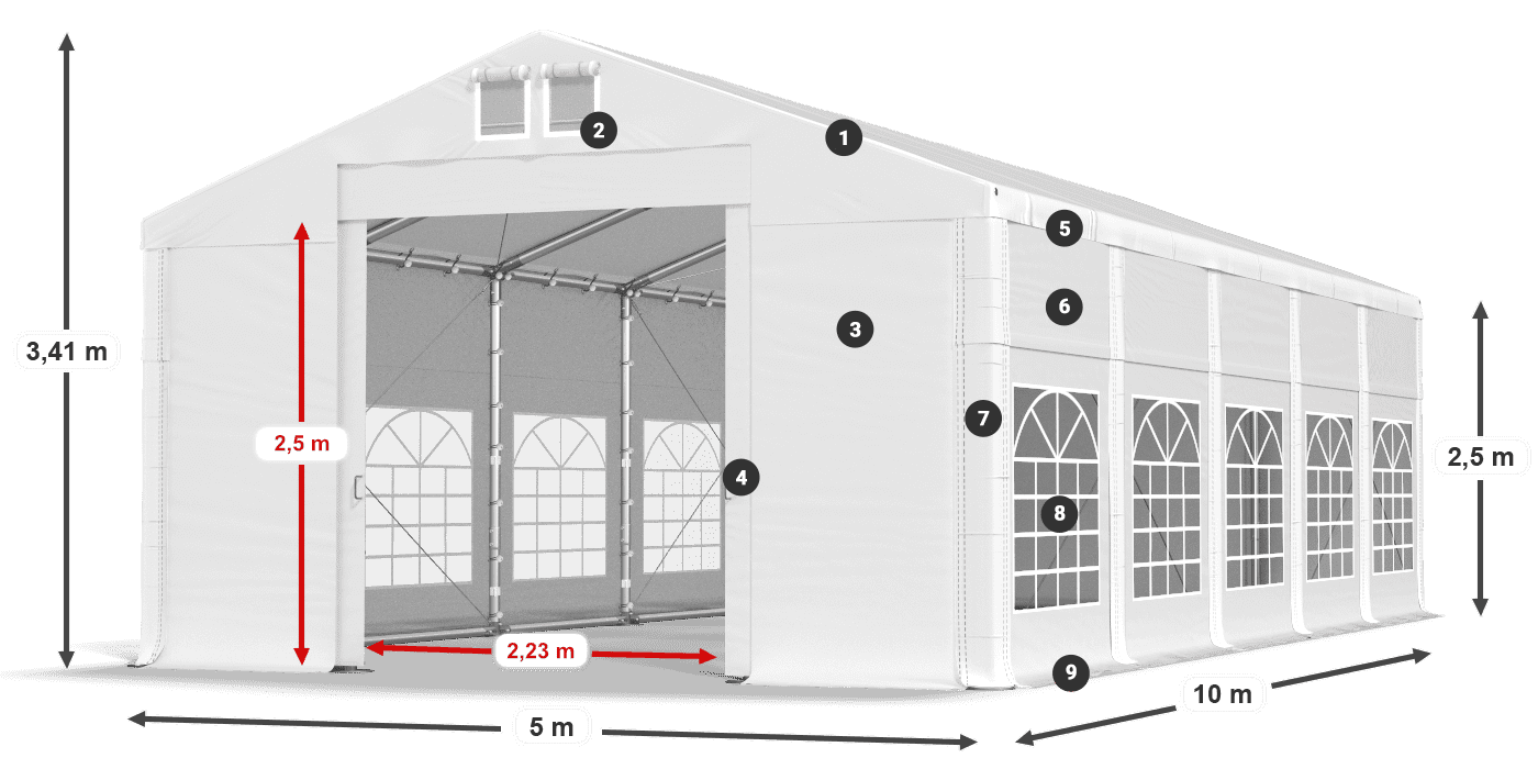 Dach: FR 620 PVC Wände: SD 500 PVC 2,5 m Legende