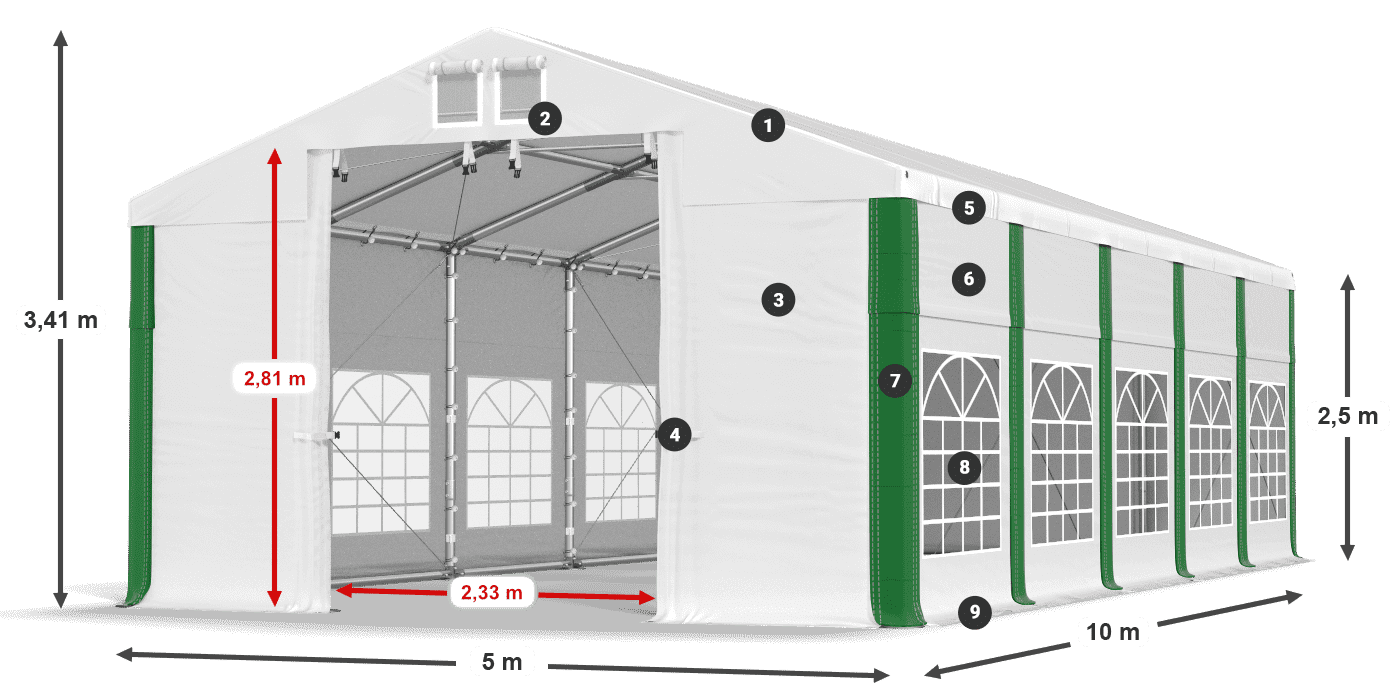Dach: FR 620 PVC Wände: SD 500 PVC 2,5 m Legende