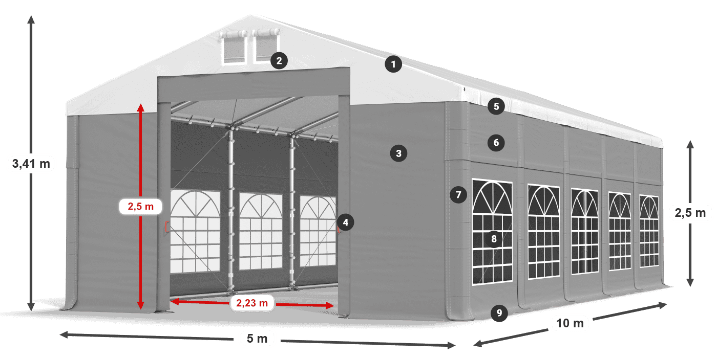 Dach: FR 620 PVC Wände: SD 500 PVC 2,5 m Legende
