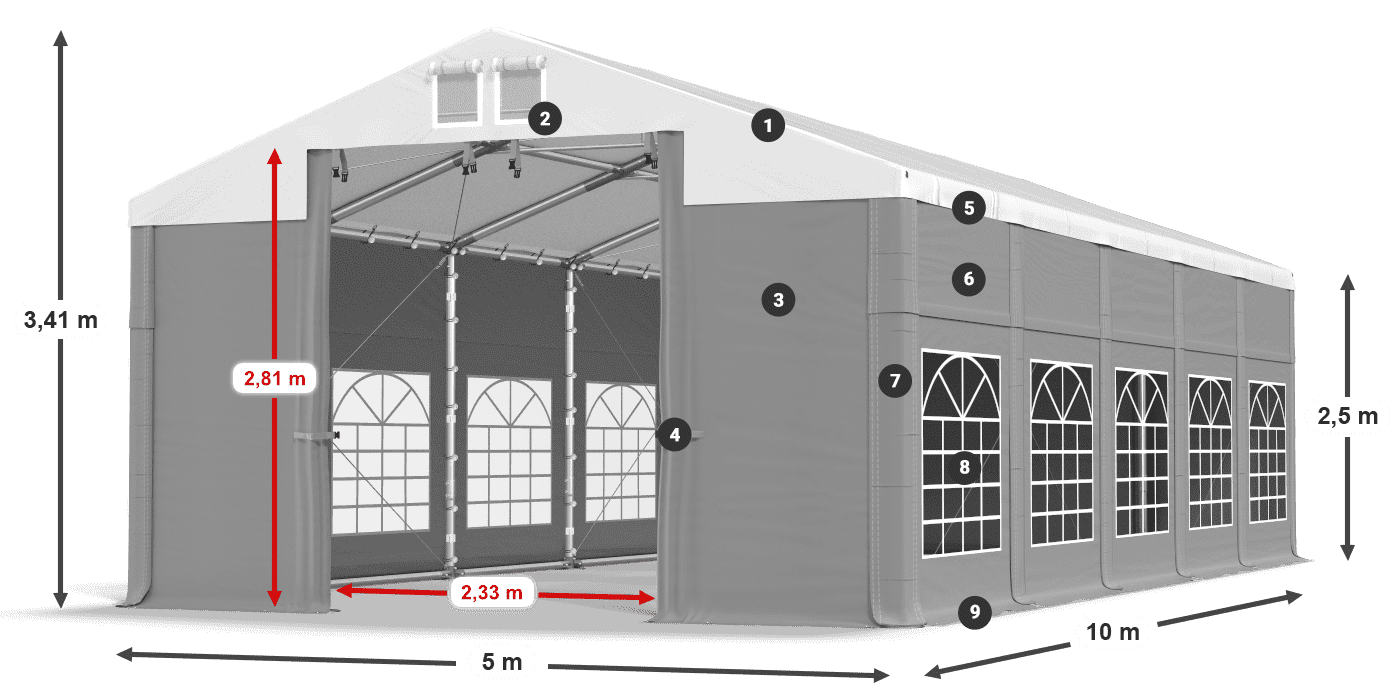 Dach: FR 620 PVC Wände: SD 500 PVC 2,5 m Legende