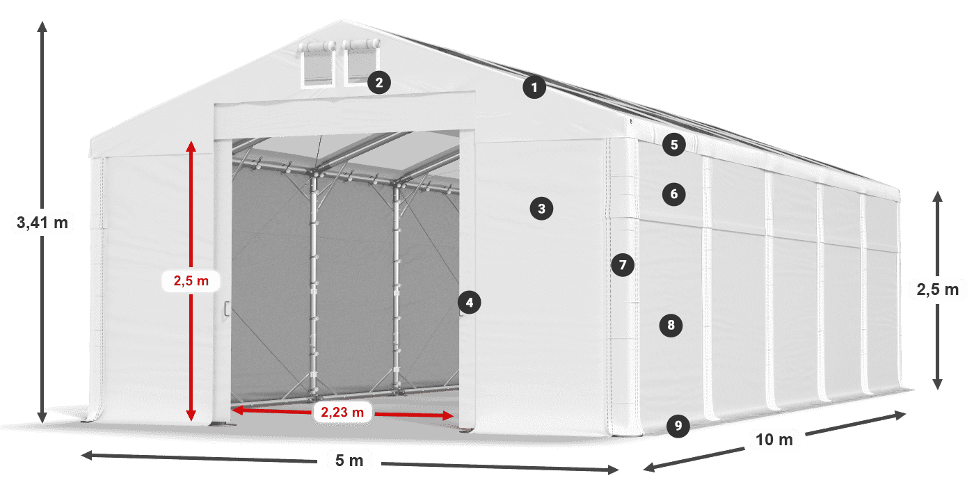 Dach: MS T 580 PVC Wände: FR 620 PVC 2,5 m Legende