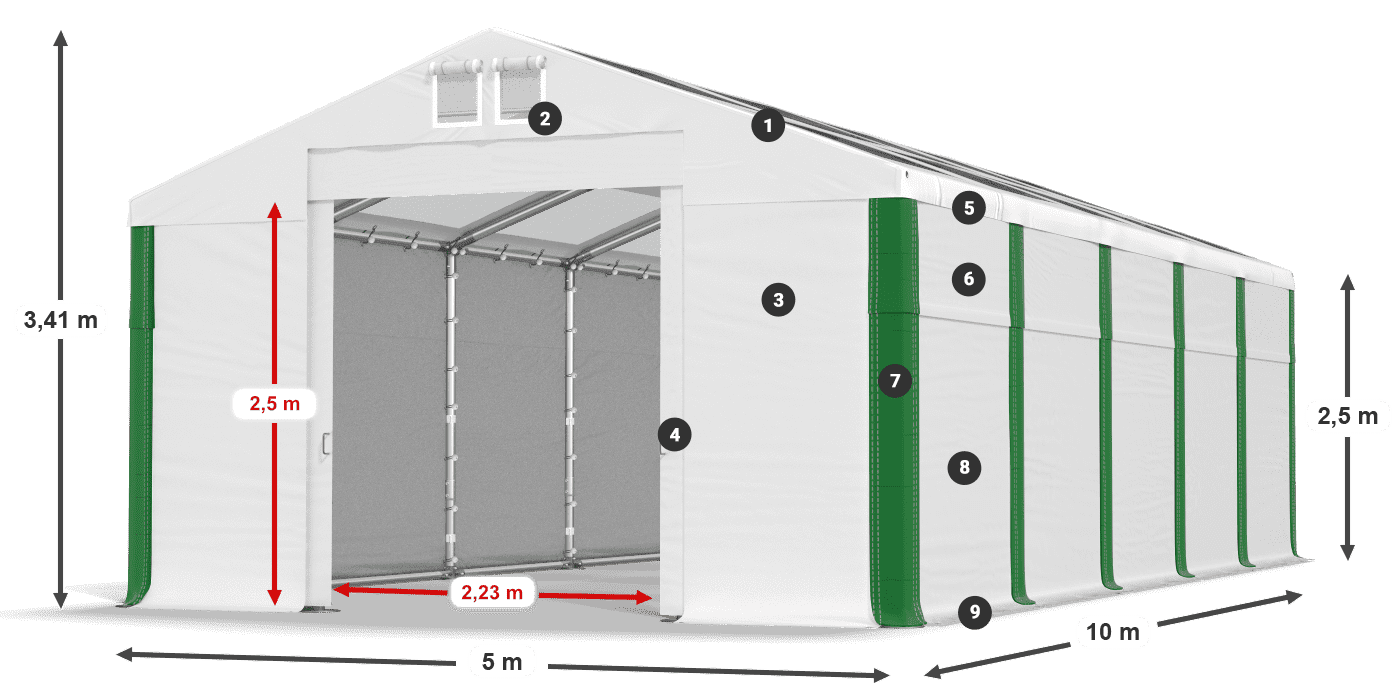 Dach: MS T 580 PVC Wände: FR 620 PVC 2,5 m Legende