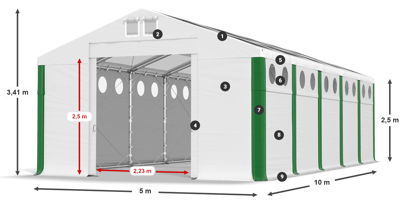 Dach: MS T 580 PVC Wände: MS O 580 PVC 2,5 m Legende