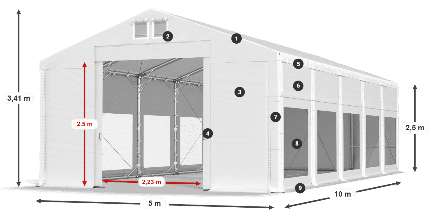 Dach: MS 580 PVC Wände: MS 580 PVC 2,5 m Legende