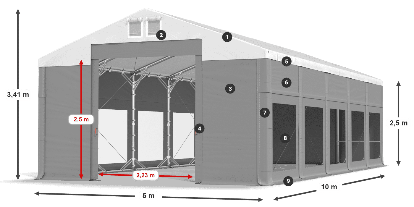 Dach: MS 580 PVC Wände: MS 580 PVC 2,5 m Legende