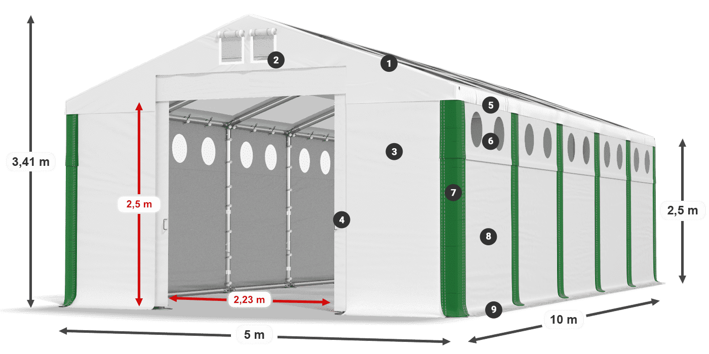 Dach: MS T 580 PVC Wände: MS O 580 PVC 2,5 m Legende