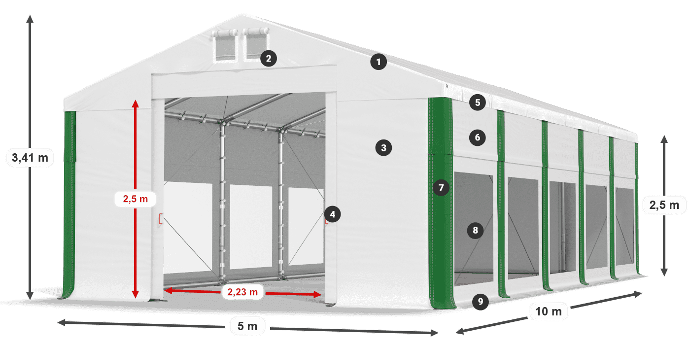 Dach: MS 580 PVC Wände: MS 580 PVC 2,5 m Legende