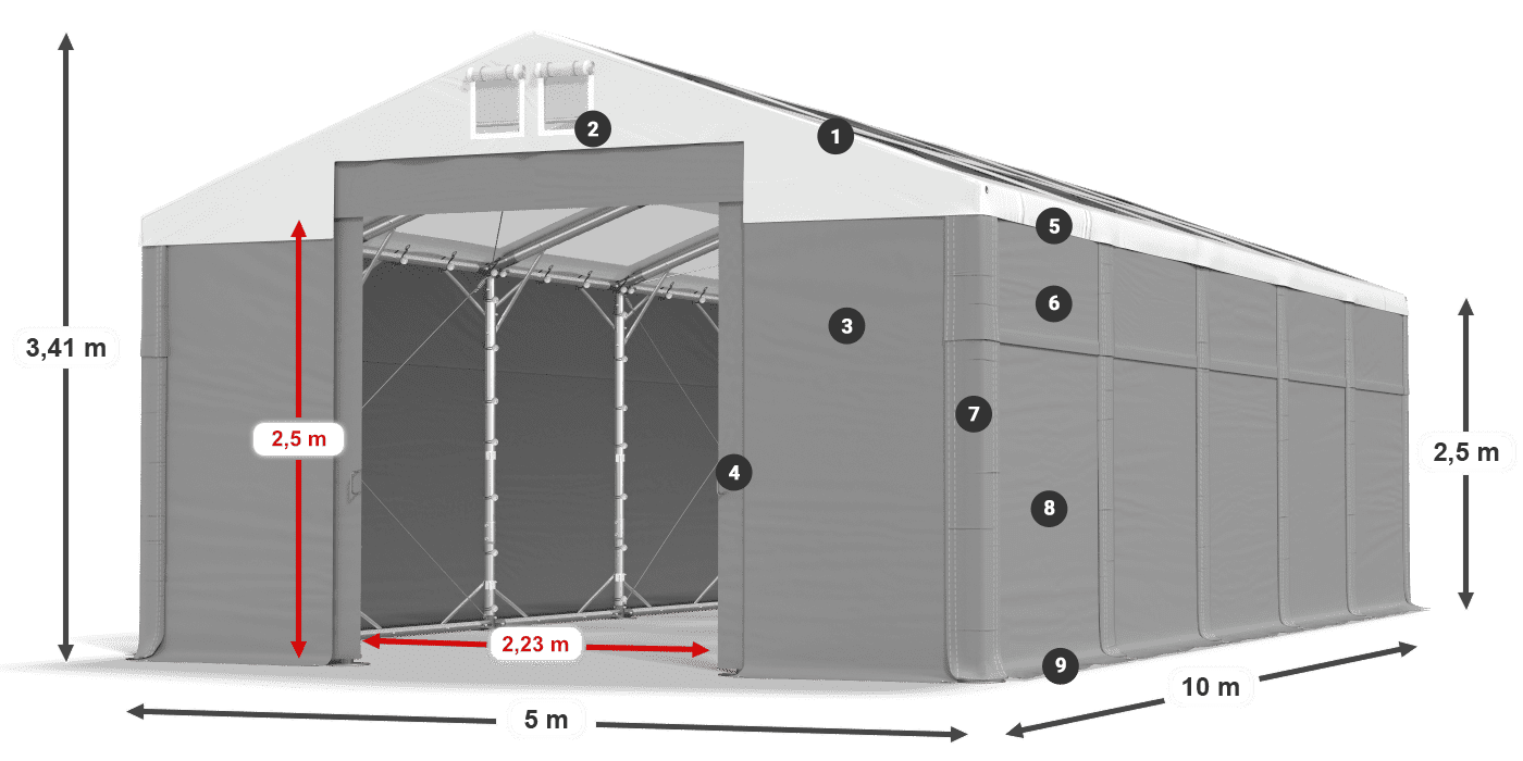 Dach: MS T 580 PVC Wände: SD 500 PVC 2,5 m Legende