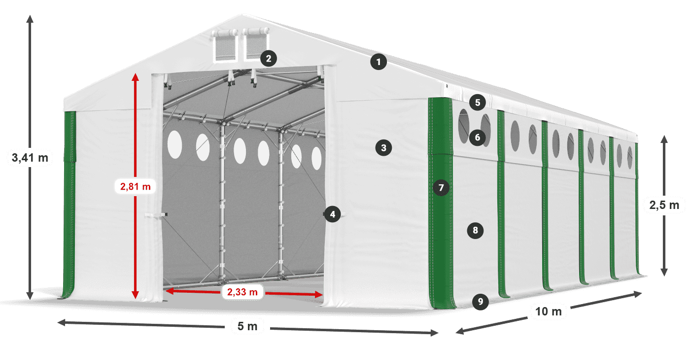 Dach: MS 580 PVC Wände: SD O 500 PVC 2,5 m Legende