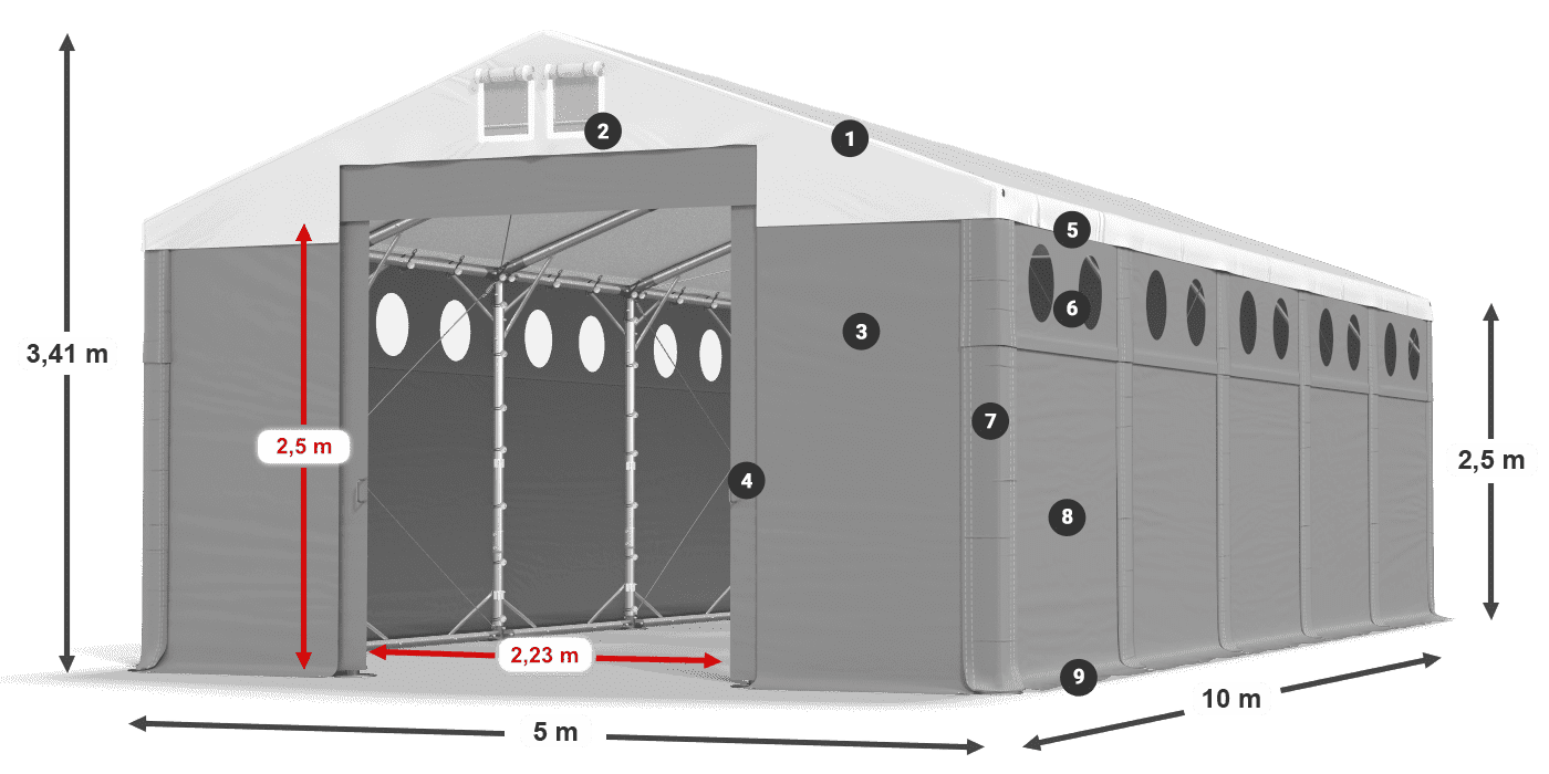Dach: MS 580 PVC Wände: SD O 500 PVC 2,5 m Legende
