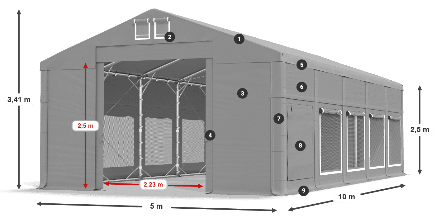 Dach: MS 580 PVC Wände: SD M 500 PVC 2,5 m Legende