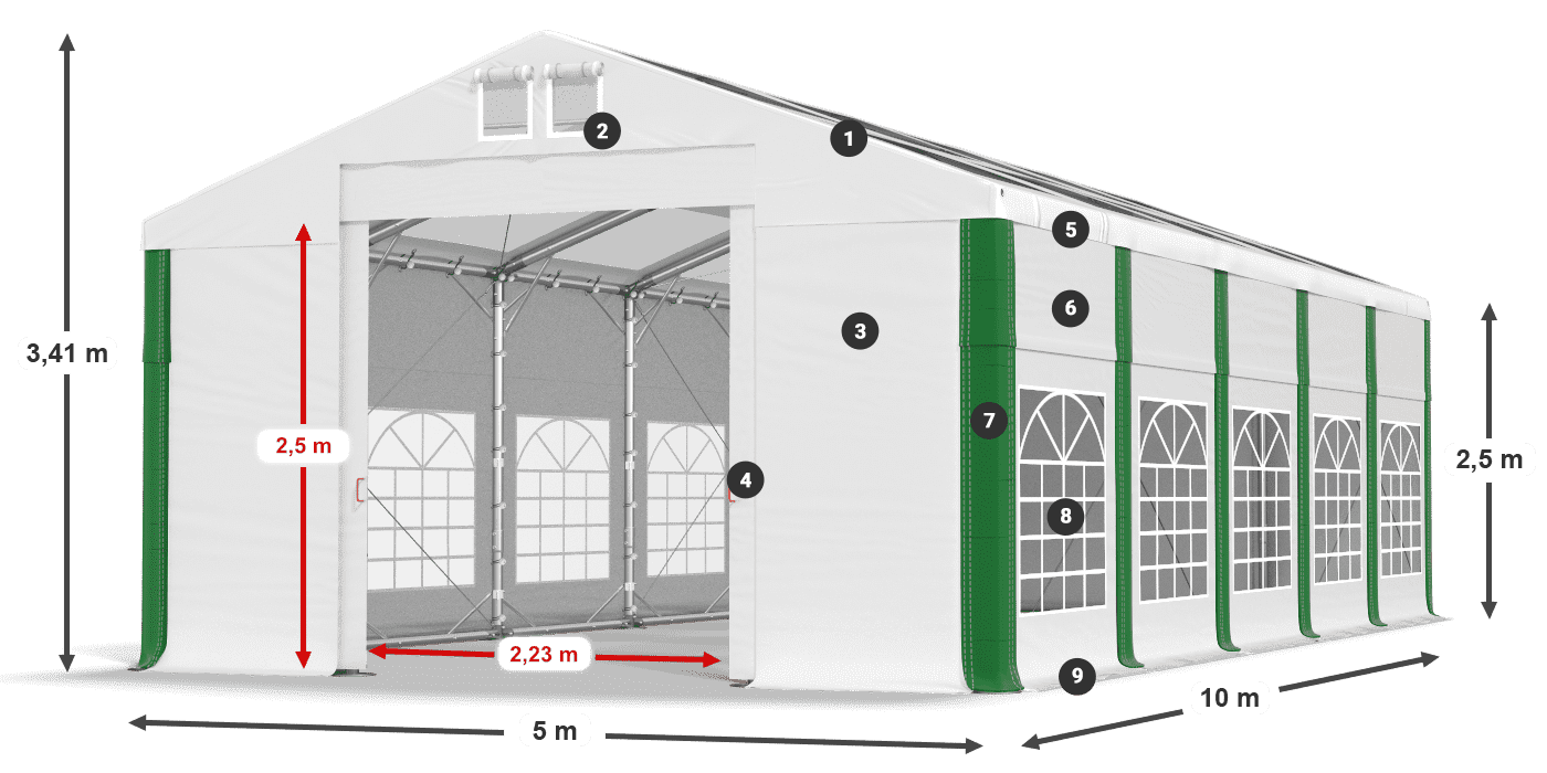 Dach: MS 580 PVC Wände: SD 500 PVC 2,5 m Legende