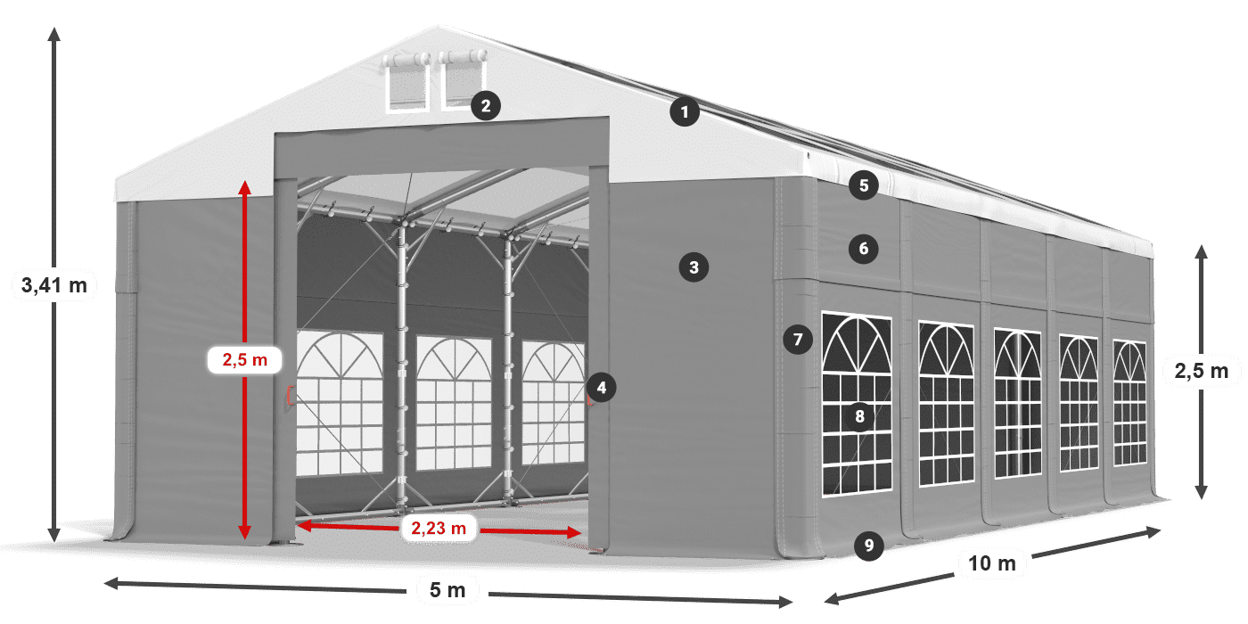 Dach: MS 580 PVC Wände: SD 500 PVC 2,5 m Legende