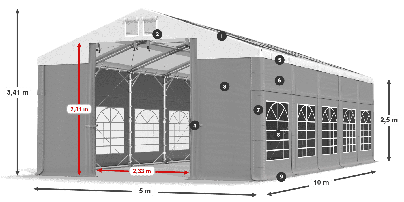 Dach: MS 580 PVC Wände: SD 500 PVC 2,5 m Legende