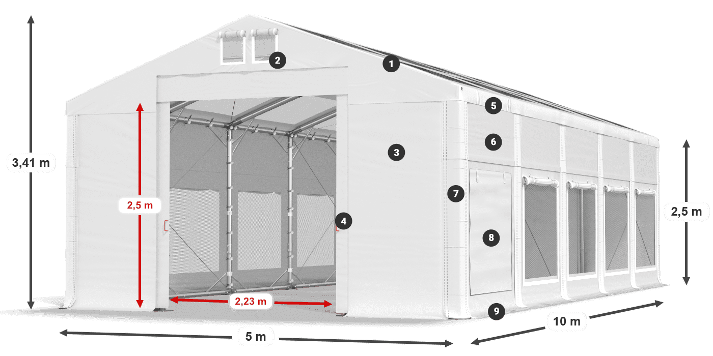 Dach: MS T 580 PVC Wände: SD M 500 PVC 2,5 m Legende