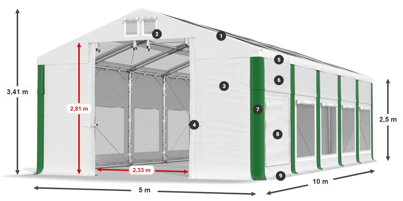 Dach: MS T 580 PVC Wände: SD M 500 PVC 2,5 m Legende