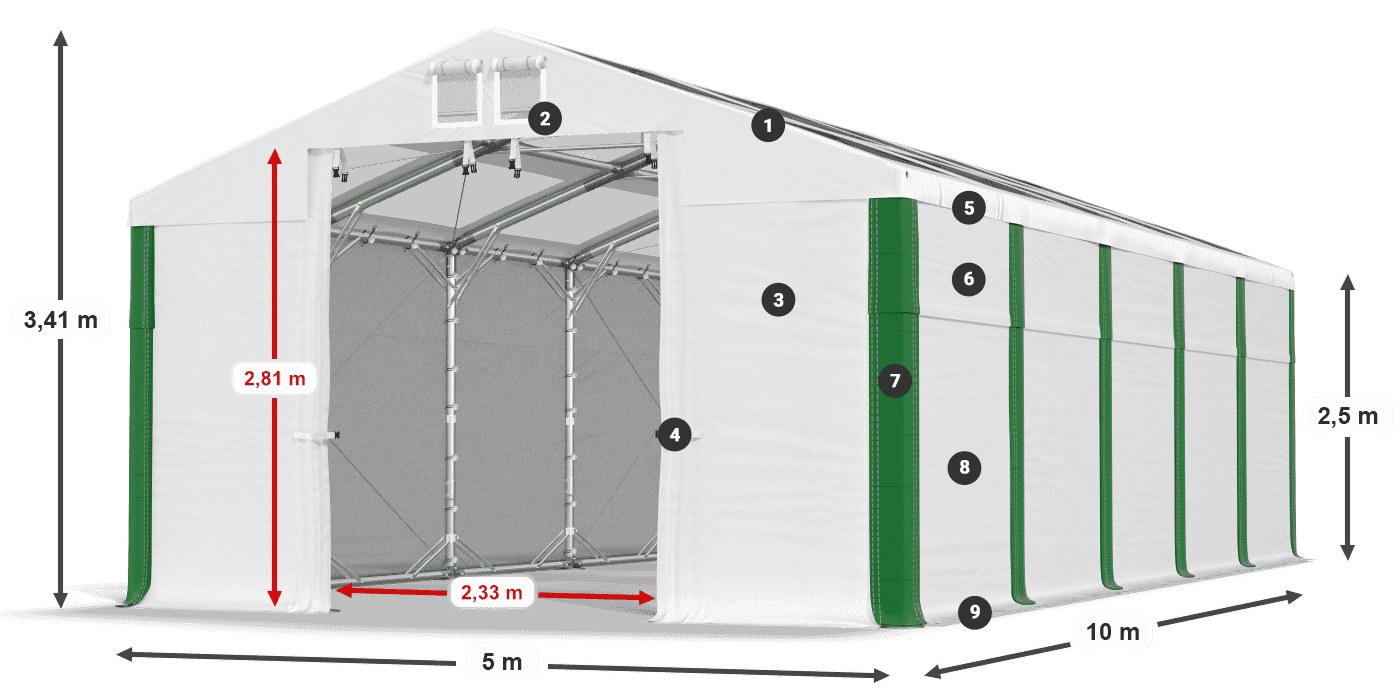 Dach: MS T 580 PVC Wände: SD 500 PVC 2,5 m Legende