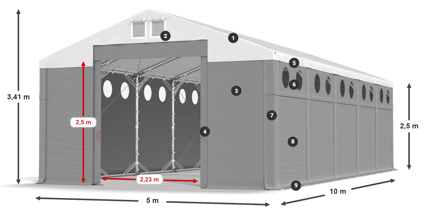 Dach: MS 580 PVC Wände: SD O 500 PVC 2,5 m Legende